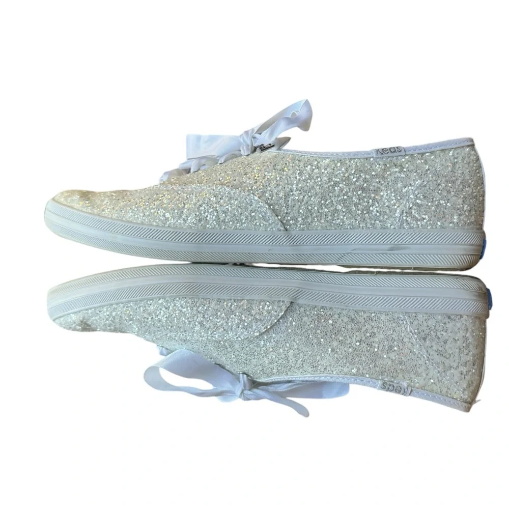 Kate Spade x Keds White Sparkle Glitter Lace Up Bridal Sneakers Size 9 - Picture 2 of 6